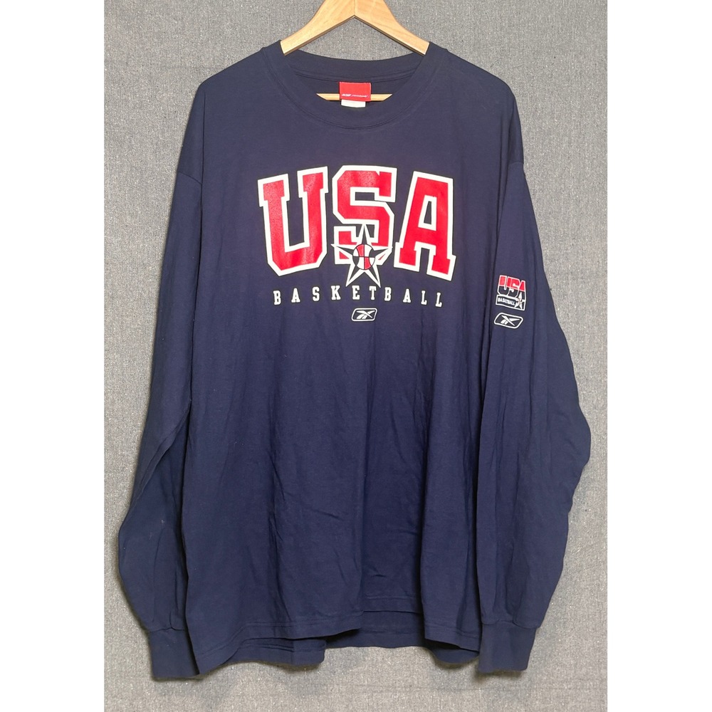 Vintage Reebok USA Basketball Long Sleeve T-Shirt Mens XL Navy Blue Graphic Tee